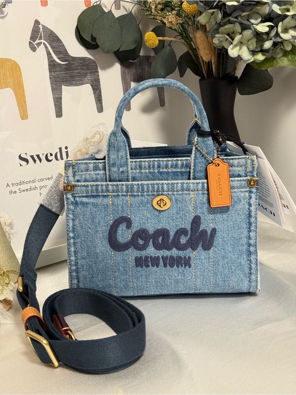 Coach Mini Denim Cargo Tote 20 Brass / Indigo CZ100 NWT